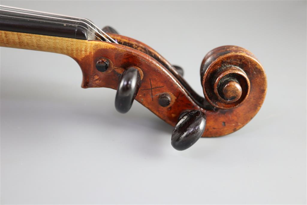 An 18th/19th century violin, labelled Thomas Balestrieri Cremonensis Fecit Mantua Anno 1761, possibly a contemporary copy by Klotz, M